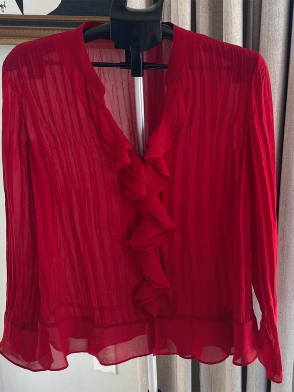Style & Co. Red Ruffle V-Neck Long Sleeve Blouse - Picture 2 of 9